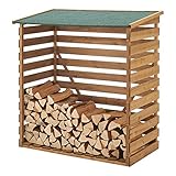[en.casa] Brennholzunterstand aus Tannenholz 123 x 116 x 64 cm Kaminholzregal Außen Garten Feuerholzregal mit Wetterschutz Unterstand für Kaminholz Naturfarben