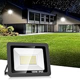 Realky 100W LED Strahler Außen, 10000LM LED Fluter 144LEDs Außenstrahler IP65 Wasserfest Scheiwerfer 6500K Aussenstrahler für Garten, Hinterhof, Auffahrt, Türen, Garage, Flur