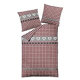 Traumschlaf Biber Bettwäsche Landhausherzen rot kuschelig weich aus 100% Baumwolle - Made in Germany 135x200 cm + 80x80 cm