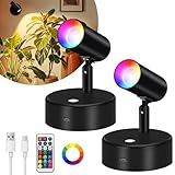 Glowlit RGBW Spot Lights Indoor 5000mAh Wiederaufladbare Uplighting mit Fernbedienung, 13 Farbe wechselnde LED Wireless Spotlight Innen, dimmbare Batterie Schwarz