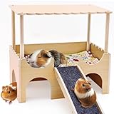 GHWMYD Meerschweinchen Haus aus Holz, Versteck für Zwerg Hamster Rennmäuse Degus Stachelmäuse Kaninchen, Kleine Haustiere Spielzeug Zubehoer (1 Treppen)