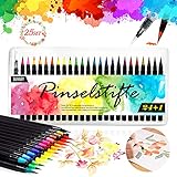 Pinselstifte Set, 24 Aquarell Pinselstifte + 1 Wassertankpinsel, Brush Pen mit flexiblen Nylonspitzen Handlettering Stifte für Künstler, Bullet Journal, Kalligraphie und Zeichnungen