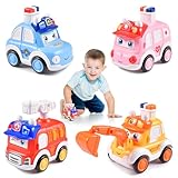 FGen Baby Spielzeugauto,Kinder Auto Spielzeug Aufziehauto,Auto Spielzeug ab 1 2 3 Jahre,Drück und Los Flitzer,Baby Auto Spielzeug,Feuerwehrauto drückauto Kleinkind,Baby Spielen