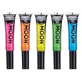 Moon Glow Neon UV-Haarfarbenstreifen, 5er-Set, Haar-Mascara, temporäre auswaschbare Haarfarbe, leuchtende Neonfarbe, leuchtet unter UV-Beleuchtung (Grün, 15 ml (5er-Pack))