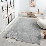 VIMODA Teppich Prime Shaggy Hochflor Einfarbig Grau Weich für Wohnzimmer, Schlafzimmer, küche, Maße:70x140 cm