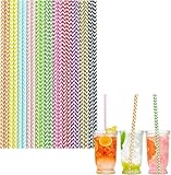Gleemix 100 Stück Wellenmischung Strohhalme Papier Lackfarben, 20cm Papierstrohhalme Trinkhalme Biologisch Abbaubare Cocktail Strohhalme Drinking Straws für Geburtstag Weihnachten Hochzeit Party