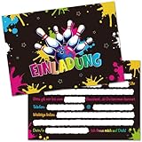 MEJOSER Bowling Einladungskarten Kindergeburtstag Junge, 15 Stück A6 Einladung Geburtstag Mädchen Kinder, Geburtstagseinladungen Jungen, Einladungen Party Deko Jungs
