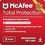 McAfee Total Protection 2024 | 3 Geräte | Virenschutz- und Internet-Sicherheitssoftware | inkl. Unlimited VPN | 1-Jahres-Abonnement | Download-Code