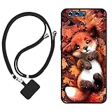 Sunrive Hülle Kompatibel mit Huawei P10 Case,matt Handyhülle Schutzhülle Etui Karikatur Muster TPU Backcover (Ahornblattfuchs) +1x Universale Handykette MEHRWEG