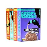 Crispy Fantasy Protein Cerealien, Verschiedene Sorten, Glutenfrei, Vegan, Wenig Zucker, Ballaststoffreich, Pflanzlich, Gesundes Frühstück für Kinder, Erwachsene, 8 g Protein pro Portion, 4 Schachteln