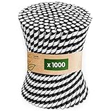 Love Nature Strohhalme Papier - Papierstrohhalme 1000 Stück - Trinkhalme Papier Recycling - Schwarz Weiß - Paper Straws - Strohhalm Einweg