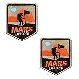 2 St. Mars Explorer Mars-Forscher Kinder Junge Männer Lustiges Biker Patch Kompatibel mit Klett für Taktische Kleidung Rucksack Uniform Weste Jacken Jeans Hundekleidung Schulranzen