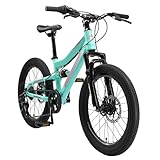 BIKESTAR Kinder Fahrrad Fully Mountainbike 7 Gang Shimano, Scheibenbremse ab 6 Jahre | 20 Zoll Kinderrad MTB | Mint