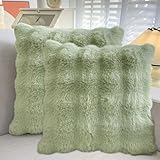 2er Set kissenbezüge 30x50 45x45 Kissenbezug Fellkissen Dekorative Kissenhülle Zierkissenbezug Dekorative Weiche für Sofa Wohnzimmer Schlafzimmer Dekokissen Bezug(Matcha grün,45x45cm 2pcs)