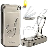 Rohrfeuerzeug mit Rohrhalter, 3-in-1-Reinigungswerkzeuge, nachfüllbares Butan-Feuerzeug mit abgewinkelter weicher Flamme, Pfeifenfeuerzeuge (Butan nicht im Lieferumfang enthalten) (Silber)