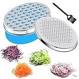 Käsereibe mit Behälter, Edelstahl Reibe für die Küche mit 2 Reibeflächen, Multifunktionale Reibe Häcksler für Käse & Gemüs, Zitronenschaber Parmesanreibe Kartoffelreibe, mit Reinigungsbürste