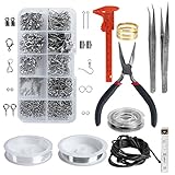 FINDIR Schmuck Basteln Set Schmuckherstellung Set Schmuck Basteln Zubehör Schmuck Selber machen mit 945PCS Silber Zubehör und 4 Draht Schmuck Reparatur Kit für Schmuckherstellung Reparatur