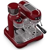 Klarstein Espresso Siebträgermaschine mit Milchaufschäumer & Mahlwerk, 1,4L Retro Mini-Espressomaschine mit Siebträger, 1550 W Kaffeemaschine Klein, ThermoBlock Kaffeemaschine für Cappuccino