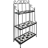 tectake 800572 - Metallregal Mosaik, 3 Regalfächer aus Steinmosaik, geschwungener Metallrahmen - Diverse Farben (Schwarz-Weiß | Nr. 402771)