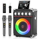 JYX Karaoke Maschine mit 2 drahtlosen Mikrofones, Tragbaren Karaoke Anlage Lautsprecher mit RGB-Licht für Hausparty Partybox Unterstützt,TWS