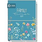 Family-Timer 2024 A5 [Happy Flower] Der Familien-Kalender! 12 Monate: Januar bis Dezember 24 | Familien-Planer für bis zu 4 Personen + hilfreiche Features & Gummiband | nachhaltig & klimaneutral