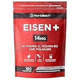 Eisen Vitamin C Komplex mit Folsäure & Vitamin B12 | 180 Eisentabletten | Iron Supplement Complex | für Frauen und Männer | Horbaach