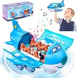 Elektronisches Flugzeug Spielzeug mit blinkenden Lichtern Musik, Krabbel Spielzeug, 360°drehbares elektrisches Flugzeugspielzeug, Kinderspielzeug ab 1-3 Jahr (Blau)