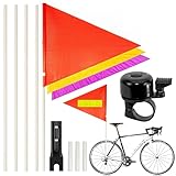 AHEJIOO Fahrradfahne für Kinder, Set mit 3 Fahnen und Klingel, Verstellbare Kinderfahrradfahne, Fahrradwimpel Sicherheitswimpel für Fahrradanhänger 2 Kinderd, Roller Fahrrad Wimpel Fahne ﻿