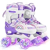 Hozzen Rollschuhe Kinder, 4 Größen Verstellbare Quad Rollschuhe Mädchen für Anfänger, Bequeme und Atmungsaktive Rollschuhe für Kinder mit Aufbewahrungstasche für Weihnachts und Geburtstags Geschenke S