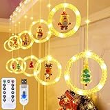 LIBRNTY 120 LED Weihnachtsdeko Fenster Beleuchtet,USB Sternelampe,Weihnachten Fenster Vorhang Lichter,Lichterkette Gardine für Weihnachten mit 8 blinkenden Modi für Weihnachten,Balkon,Party,Hochzeit