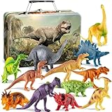 Gondola Dinosaurier Spielzeug Set für Kinder 3-5, 5-7, 8+ Jahre Alt - 12 Stück Dinosaurier Figuren, Dino Spiel Set mit T-Rex Geschenk für Junge und Mädchen mit Metall-Aufbewahrungsbox