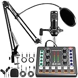 Xisono Podcast Ausrüstungs Bundle,Audio Schnittstelle und DJ Mixer und BM-800 Kondensator mikrofon,Podcast Mikrofon,Studio-Ausrüstung mit Mikrofonarm,Bluetooth für Podcast,Streaming,Voice Over,PC