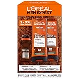 L'Oréal Men Expert Pflegeset für Männer, Geschenkset mit XXL Duschgel und Deoroller, Geschenk für Herren inklusive Bodywash und Deo Roll-On mit Zedernholzöl, Barber Club, 2 x 400 ml, 1 x 50 ml