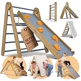 fortSCHRITT München® - Kletterdreieck Indoor [1-8 J.] - 3IN1 Montessori Holz-Klettergerüst mit Rutsche, Klettersteig & Zeltdach | Stabiles Baby-Kletterspielzeug ab 1 Jahr|Aus splitterfreiem Birkenholz