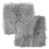 Sibba 2 Stück Faux Lammfell Schaffell Teppich 25 cm Quadratisches Kunstfell Fluffy Stuhlkissen Teppich Longhair Fell Optik Nachahmung Wolle Bettvorleger Sofa Matte Zimmer Schlafzimmer Deko Grau