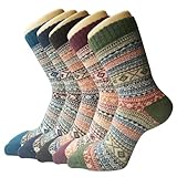 5 Paar Damen Winter Wollesocken, atmungsaktive weiche dicke Socken - bunte Farbe Premium Qualität klimaregulierende Wirkung,Einheitsgröße,A6