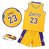 CLZWFZ La k er s Basketball Trikot Kit Kinder # 23 Fans Trikot Jungen Sweatshirt Ärmellose Jungen Basketball Weste Tops und Sport Shorts Set Trainingsanzug,Gelb,L