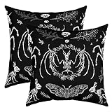 Dekorativer quadratischer Kissenbezug im Gothic-Skelett-Design, Einhorn-, Kaninchen-, Motten-, Totenkopf-Kissenbezug, weiches Polyester, für Wohnzimmer, Schwarz und Weiß, Heimdekoration, Kissenbezug,