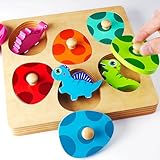 KmmiFF Holzspielzeug ab 1 Jahr, Holzpuzzle Dino Eier Holzspielzeug, Greifpuzzle Motorikspielzeug Sortierspiel Geburztag Ostern Geschenk für Mädchen Jungen Kinder
