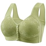 Damen-Unterwäsche Mit Frontschnalle, Weiche Baumwolle, Ohne Stahlring, Breiter Schultergurt, Weste, Übergroßer Damen-BH Für Schlafen Push Up Bra BH Grosse Grössen Starker Halt (B-Green, 36)