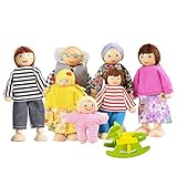 Watme 7-köpfige Puppenhaus Puppen, Puppenfamilien für Kinder Spiel Haus Geschenk Holz