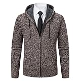 Herren-Strickjacke, Fleece, Reißverschluss, Winter, weich, durchgehender Reißverschluss, Rollkragen, warme Jacke, 802 Brown, L