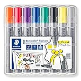 STAEDTLER Lumocolor, farbintensive, schnelltrocknende, geruchsarme Tinte, schlägt nicht durch Papier durch, 8 flipchart Marker in aufstellbarer STAEDTLER Box, 356 SWP8