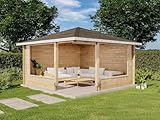 Alpholz 5-Eck Gartenlaube Maik-40 aus Massiv-Holz, Gartenhaus mit 40 mm Wandstärke, Gerätehaus inklusive Montagematerial, Geräteschuppen Größe: 400 x 400 cm, Spitzdach