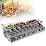 MINHUIJIHUI BBQ Gasgrill Gastrobräter 4/8-Flammig LPG, Höhenverstellbarer Rost (0-9 cm), Keramik-Brenner, Separate Kontrolle Und Ölauffang,Einfache Reinigung, Für Garten Events