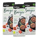 Sojafreie LOTAO Veggie Burger Trockenmischung - 3x100g veganer BIO-Burger-Mix | Für würzige Veggie Burger Patties als Fleischersatz aus Erbse und Jackfruit | Für leckere & schnelle vegane Lebensmittel