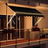Swing & Harmonie Markise mit LED Beleuchtung - Gelenkarmmarkise - Sonnenschutz - Markisenabdeckung - Klemmmarkise für Balkon und Garten (250x150, anthrazit)