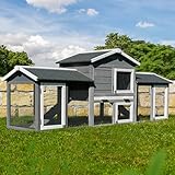 Miweba MyAnimal Hasenstall MH-03 XXL | 226x53x85 cm - Kaninchenstall mit Freilaufgehege - Hasenkäfig - Kleintierkäfig - Holz imprägniert - Kaninchenkäfig Winterfest - Käfig - Hasenhaus (Grau/Weiß)