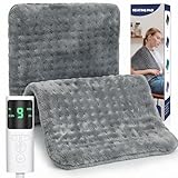 VSTKEN Heizkissen, Elektrisches Wärmekissen für Rücken Nacken Schulter Bauch, 9 Heizstufen und 4 automatische Abschaltzeiten, Weicher Flanell, Maschinenwaschbar,2M-Kabel (Dunkelgrau, 30 X 60 cm)