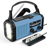 48100mWh Kurbelradio Notfall Radio, Solar Radio mit Weltempfänger, AM FM Radio Dynamo Notradio mit HandyLadegerät, Aufladbar Taschenlampe&Leseleucht, Kompass,SOS für Stromausfälle Ourdoor Camp Notfall